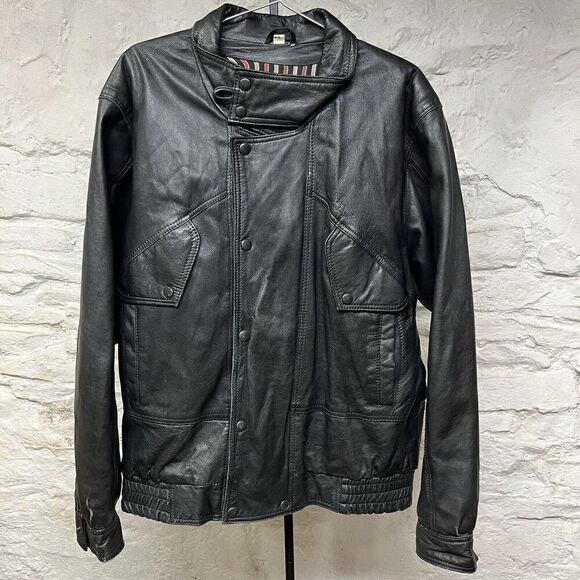 Vintage Echtes Leder Black Soft Genuine Leather Lined Biker Jacket Medium - Picture 1 of 10